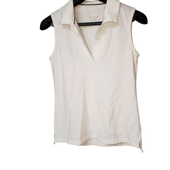 Tory Burch Performance Pique Pleated Collar Sleeveless Polo Size M - Picture 1 of 3